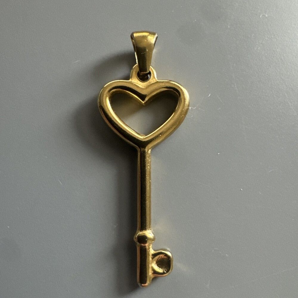 Key Heart Pendant Gold Plated Stainless Steel Gift Charm